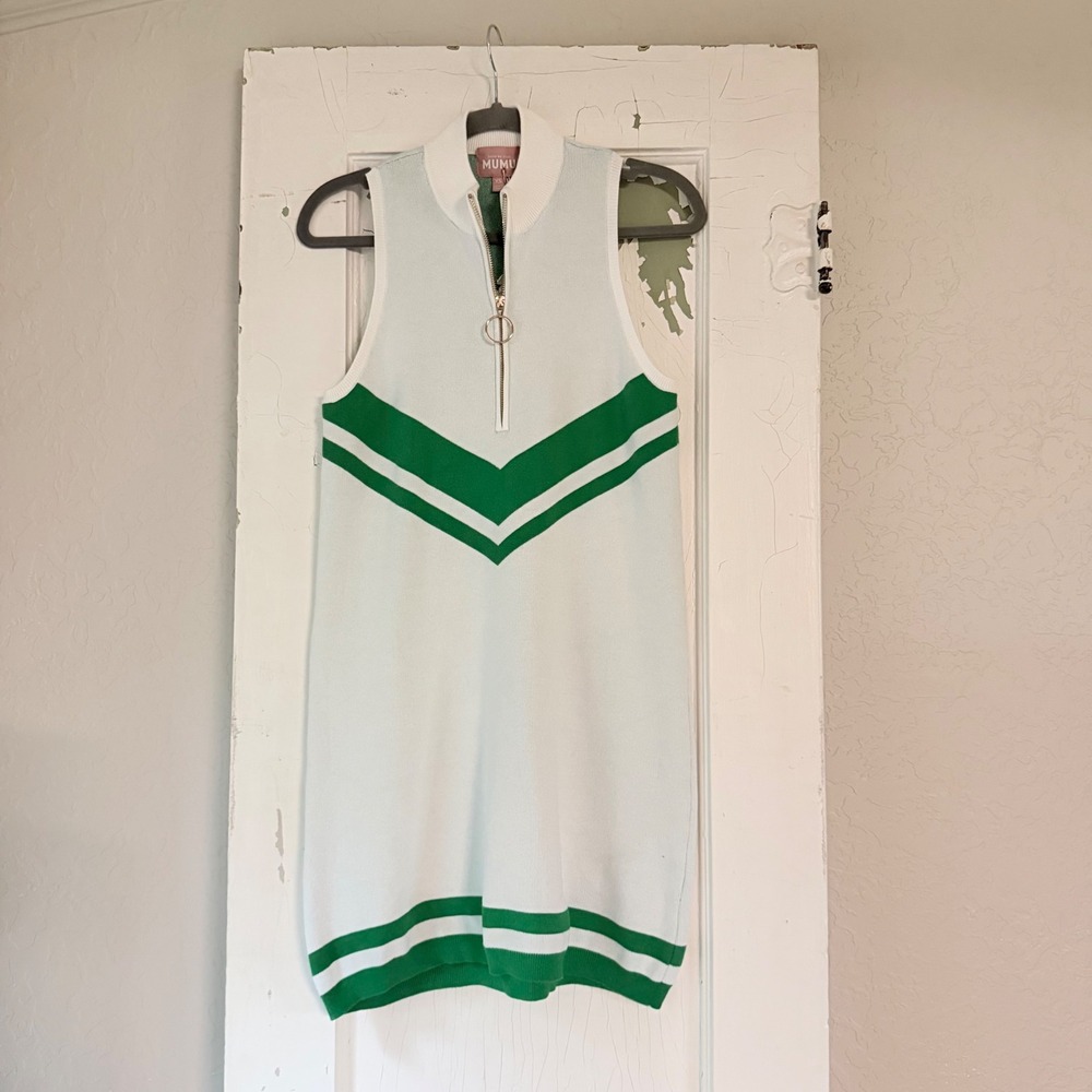 Show Me Your Mumu Zoe Zip Dress Green Stripe Knit XS New Varsity Athletic Mini